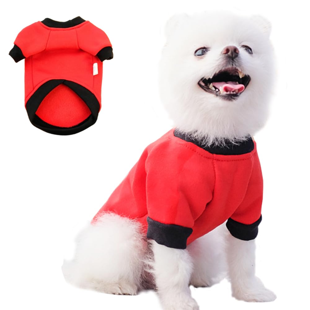 ANIAC Fleece Dog Sweater with Sleeves (Red, XS)