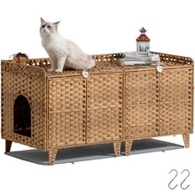 SETVSON Double Rattan Cat Litter Box Enclosure
