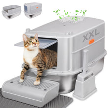 GOYJOY XL Stainless Steel Enclosed Cat Litter Box
